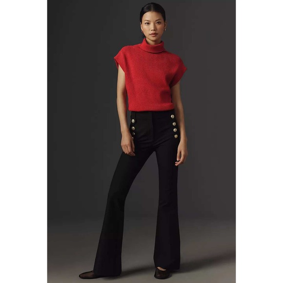 10 Crosby Derek Lam Pants - Derek‎ Lam 10 Crosby Pants Womens 8 Robertson Flare Black Gold Button Sailor